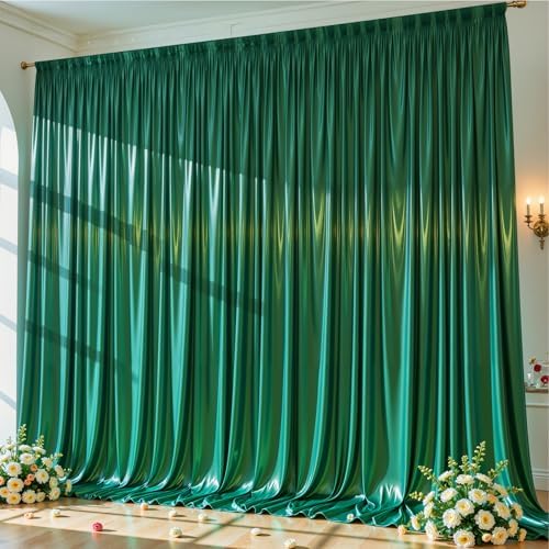 10x10 ft Dark Green Glitter Backdrop Curtain for Parties, Wrinkle Free Glitter Photo Backdrop Drapes 2 Panels