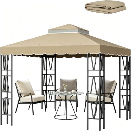 10x10 FT Gazebo Replacement Canopy Top Cover, Double Tiered Gazebo Cover in 10x10 FT