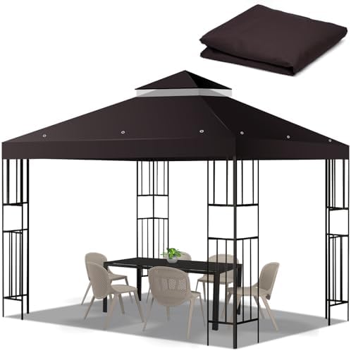 10x10 FT Gazebo Replacement Top, Canopy Replacement Cover Double Tiered for Outdoor BBQ Roof Cover Grill Shelter