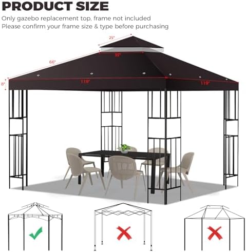10x10 FT Gazebo Replacement Top, Canopy Replacement Cover Double Tiered for Outdoor BBQ Roof Cover Grill Shelter, alternate