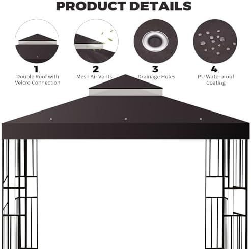 10x10 FT Gazebo Replacement Top, Canopy Replacement Cover Double Tiered for Outdoor BBQ Roof Cover Grill Shelter, alternate