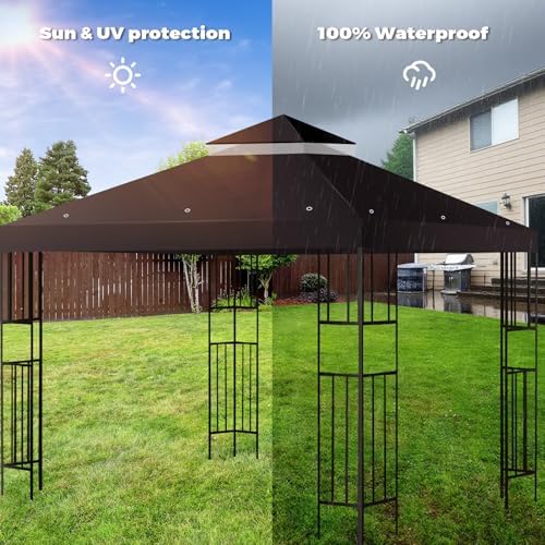 10x10 FT Gazebo Replacement Top, Canopy Replacement Cover Double Tiered for Outdoor BBQ Roof Cover Grill Shelter, alternate
