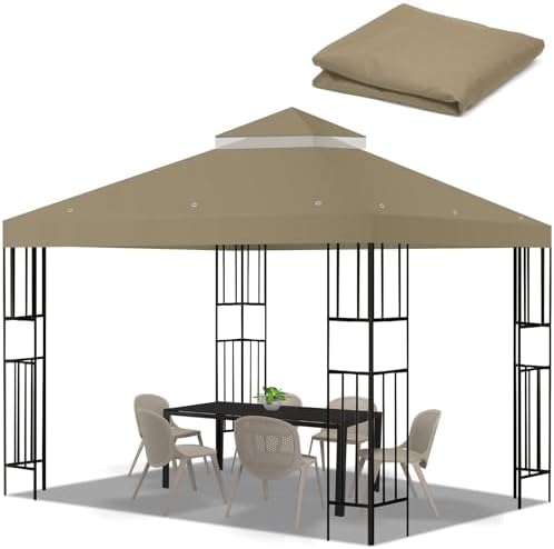 10x10 FT Gazebo Replacement Top, Canopy Replacement Cover Double Tiered for Outdoor BBQ Roof Cover Grill Shelter