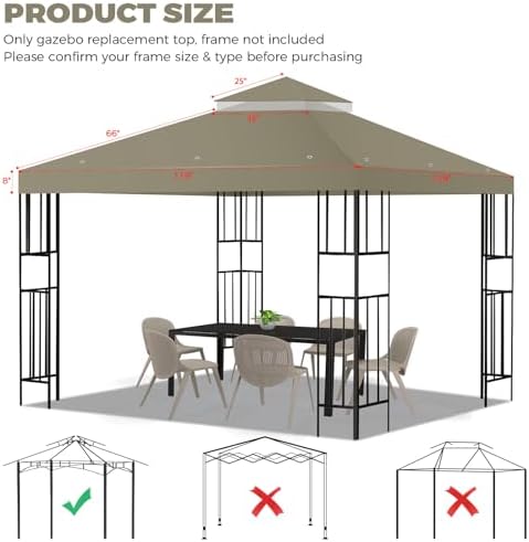 10x10 FT Gazebo Replacement Top, Canopy Replacement Cover Double Tiered for Outdoor BBQ Roof Cover Grill Shelter, alternate