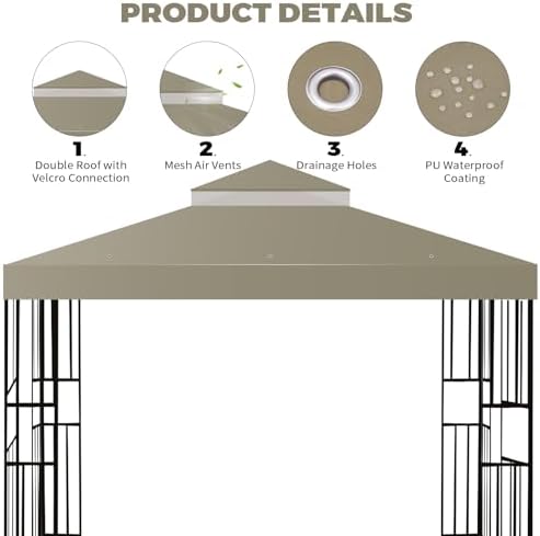 10x10 FT Gazebo Replacement Top, Canopy Replacement Cover Double Tiered for Outdoor BBQ Roof Cover Grill Shelter, alternate