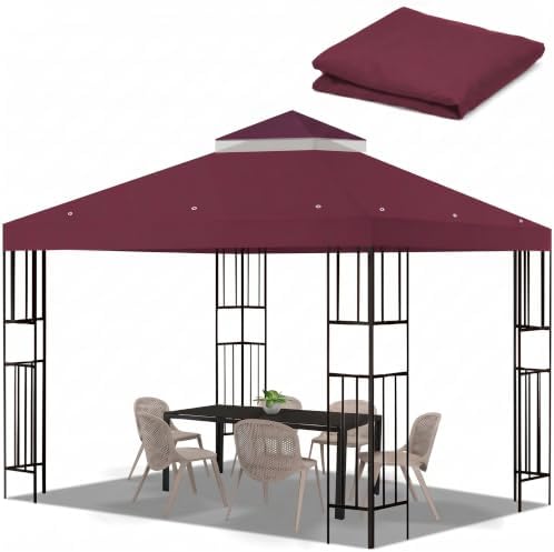 10x10 FT Gazebo Replacement Top, Canopy Replacement Cover Double Tiered for Outdoor BBQ Roof Cover Grill Shelter