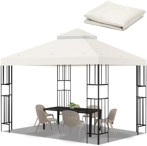 10x10 FT Gazebo Replacement Top, Canopy Replacement Cover Double Tiered for Outdoor BBQ Roof Cover Grill Shelter