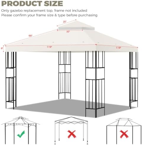 10x10 FT Gazebo Replacement Top, Canopy Replacement Cover Double Tiered for Outdoor BBQ Roof Cover Grill Shelter, alternate