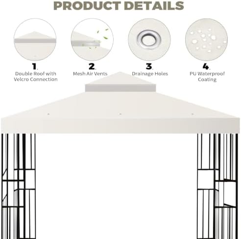 10x10 FT Gazebo Replacement Top, Canopy Replacement Cover Double Tiered for Outdoor BBQ Roof Cover Grill Shelter, alternate