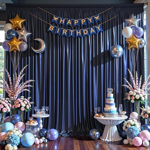 10x10 ft Navy Blue Glitter Backdrop Curtain for Parties, Wrinkle Free Glitter Photo Backdrop Drapes 2 Panels, alternate view