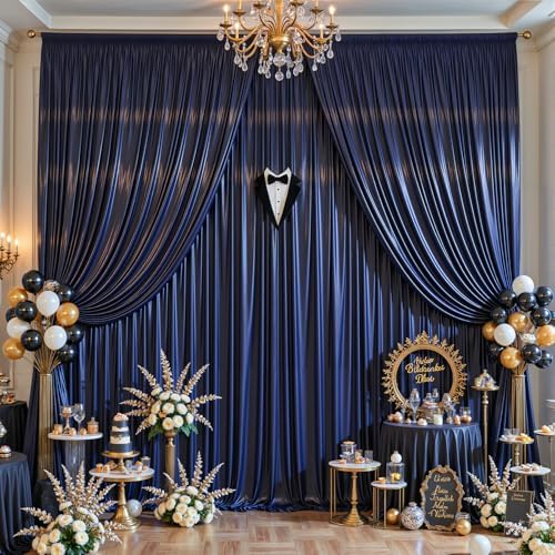 10x10 ft Navy Blue Glitter Backdrop Curtain for Parties, Wrinkle Free Glitter Photo Backdrop Drapes 2 Panels, alternate view