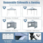 10x10 FT Pop Up Canopy, Outdoor Tent with 3 Sidewalls & Awning, Wheeled Bag, 4 Sandbags, 8 Stake, 4 Ropes, alternate view 6