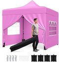 10x10 FT Pop Up Canopy, Outdoor Tent with 4 Removable Sidewalls, Carbon Steel Frame, 4 Sandbags, 8 Stake & 4