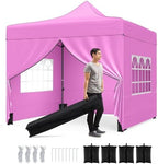 10x10 FT Pop Up Canopy, Outdoor Tent with 4 Removable Sidewalls, Carbon Steel Frame, 4 Sandbags, 8 Stake & 4