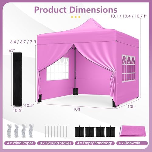 10x10 FT Pop Up Canopy, Outdoor Tent with 4 Removable Sidewalls, Carbon Steel Frame, 4 Sandbags, 8 Stake & 4, alternate view