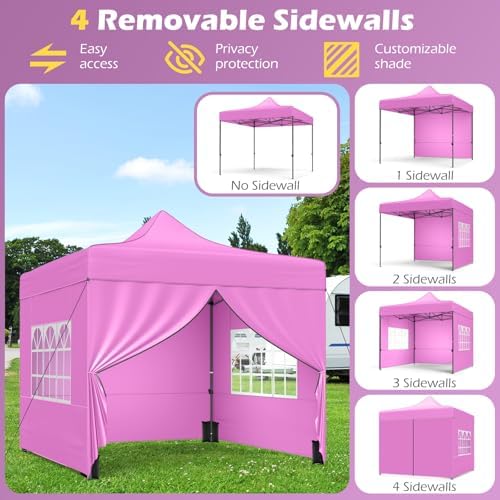 10x10 FT Pop Up Canopy, Outdoor Tent with 4 Removable Sidewalls, Carbon Steel Frame, 4 Sandbags, 8 Stake & 4, alternate view