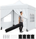 10x10 FT Pop Up Canopy, Outdoor Tent with 4 Removable Sidewalls, Carbon Steel Frame, 4 Sandbags, 8 Stake & 4
