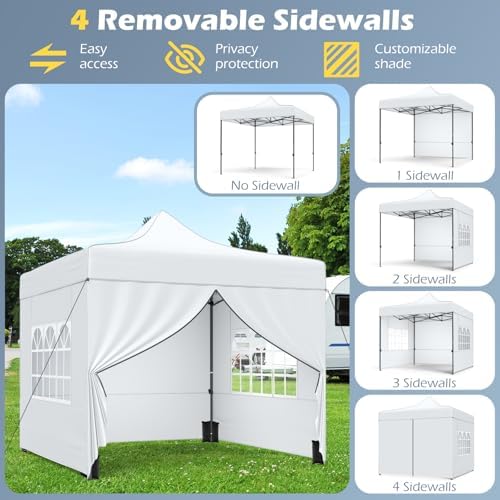 10x10 FT Pop Up Canopy, Outdoor Tent with 4 Removable Sidewalls, Carbon Steel Frame, 4 Sandbags, 8 Stake & 4, alternate view