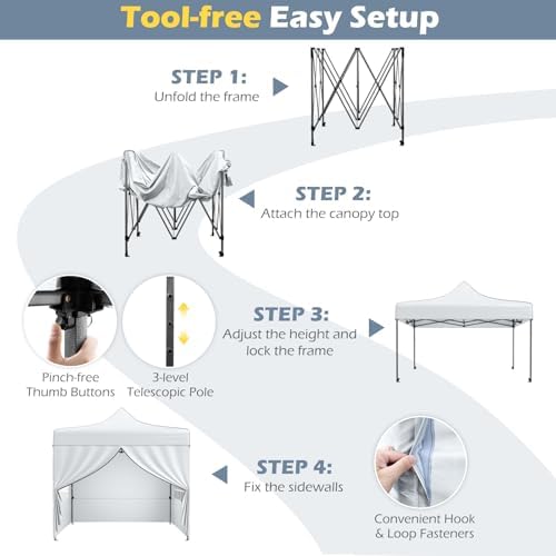 10x10 FT Pop Up Canopy, Outdoor Tent with 4 Removable Sidewalls, Carbon Steel Frame, 4 Sandbags, 8 Stake & 4, alternate view