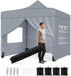 10x10 FT Pop Up Canopy, Outdoor Tent with 4 Removable Sidewalls, Carbon Steel Frame, 4 Sandbags, 8 Stake & 4