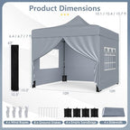10x10 FT Pop Up Canopy, Outdoor Tent with 4 Removable Sidewalls, Carbon Steel Frame, 4 Sandbags, 8 Stake & 4, alternate view