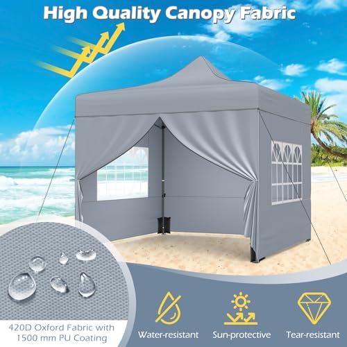 10x10 FT Pop Up Canopy, Outdoor Tent with 4 Removable Sidewalls, Carbon Steel Frame, 4 Sandbags, 8 Stake & 4, alternate view