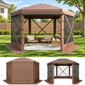 10x10 ft Pop-Up Canopy Tent, 6-Sided Gazebo with Detachable Top, Portable Camping Shelter with Mesh Windows, Pop