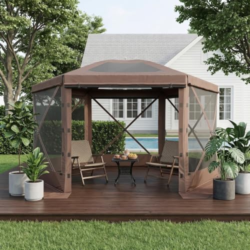 10x10 ft Pop-Up Canopy Tent, 6-Sided Gazebo with Detachable Top, Portable Camping Shelter with Mesh Windows, Pop, alternate