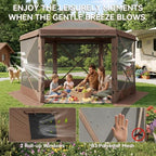 10x10 ft Pop-Up Canopy Tent, 6-Sided Gazebo with Detachable Top, Portable Camping Shelter with Mesh Windows, Pop, alternate