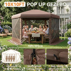 10x10 ft Pop-Up Canopy Tent, 6-Sided Gazebo with Detachable Top, Portable Camping Shelter with Mesh Windows, Pop, alternate