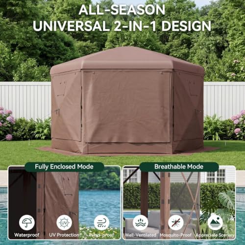 10x10 ft Pop-Up Canopy Tent, 6-Sided Gazebo with Detachable Top, Portable Camping Shelter with Mesh Windows, Pop, alternate