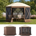 10x10 ft Pop-Up Canopy Tent, 6-Sided Gazebo with Mesh Windows, Portable Camping Shelter with Carry Bag & Stakes