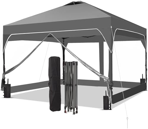 10x10 FT Pop Up Canopy Tent with One Push Setup, Setup Gazebo with 4 PVC Transparent Sidewalls, Easy Carry for