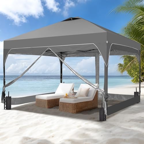 10x10 FT Pop Up Canopy Tent with One Push Setup, Setup Gazebo with 4 PVC Transparent Sidewalls, Easy Carry for, alternate