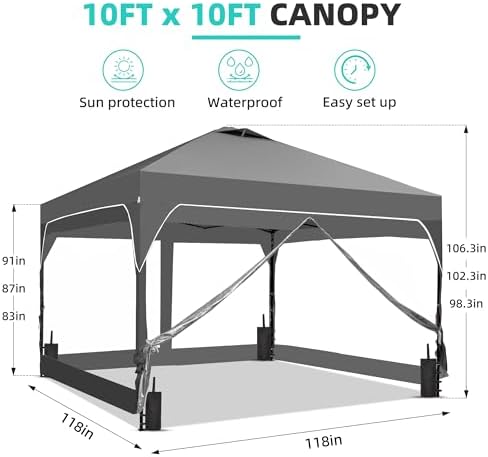 10x10 FT Pop Up Canopy Tent with One Push Setup, Setup Gazebo with 4 PVC Transparent Sidewalls, Easy Carry for, alternate