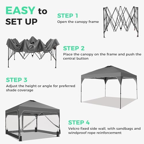10x10 FT Pop Up Canopy Tent with One Push Setup, Setup Gazebo with 4 PVC Transparent Sidewalls, Easy Carry for, alternate