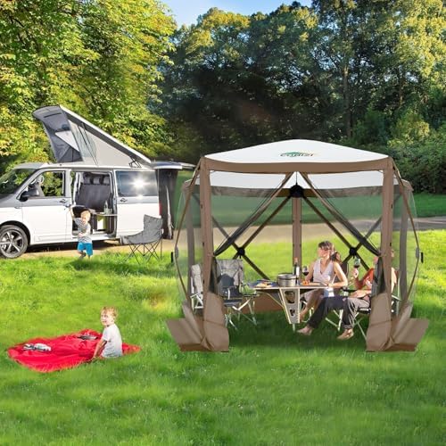 10x10 FT Pop up Gazebo, Popup Canopy Tent, Screened in Gazebos, Brown in 10x10 FT in Brown, alternate view 2