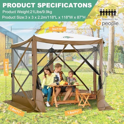 10x10 FT Pop up Gazebo, Popup Canopy Tent, Screened in Gazebos, Brown in 10x10 FT in Brown, alternate view 3