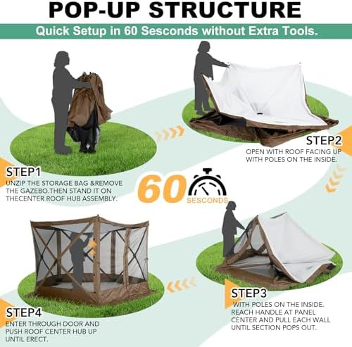 10x10 FT Pop up Gazebo, Popup Canopy Tent, Screened in Gazebos, Brown in 10x10 FT in Brown, alternate view 4