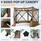 10x10 FT Pop up Gazebo, Popup Canopy Tent, Screened in Gazebos, Brown in 10x10 FT in Brown, alternate view 6