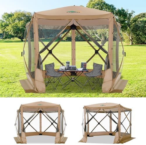 10x10 FT Pop up Gazebo, Popup Canopy Tent, Screened in Gazebos, Khaki in 10x10 FT in Khaki