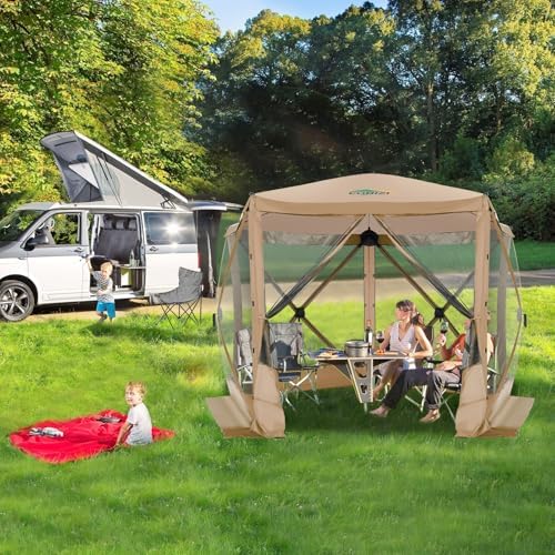 10x10 FT Pop up Gazebo, Popup Canopy Tent, Screened in Gazebos, Khaki in 10x10 FT in Khaki, alternate view 2