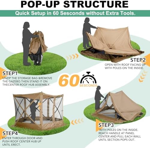 10x10 FT Pop up Gazebo, Popup Canopy Tent, Screened in Gazebos, Khaki in 10x10 FT in Khaki, alternate view 4