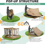 10x10 FT Pop up Gazebo, Popup Canopy Tent, Screened in Gazebos, Khaki in 10x10 FT in Khaki, alternate view 4
