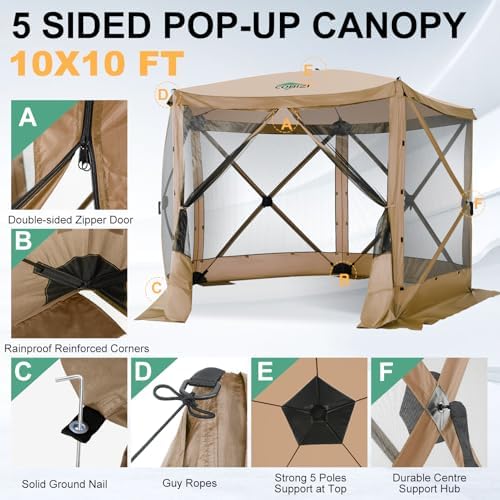 10x10 FT Pop up Gazebo, Popup Canopy Tent, Screened in Gazebos, Khaki in 10x10 FT in Khaki, alternate view 6