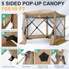 10x10 FT Pop up Gazebo, Popup Canopy Tent, Screened in Gazebos, Khaki in 10x10 FT in Khaki, alternate view 6