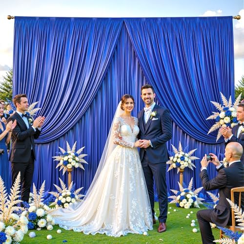 10x10 ft Royal Blue Glitter Backdrop Curtain for Parties, Wrinkle Free Glitter Photo Backdrop Drapes 2 Panels, alternate view