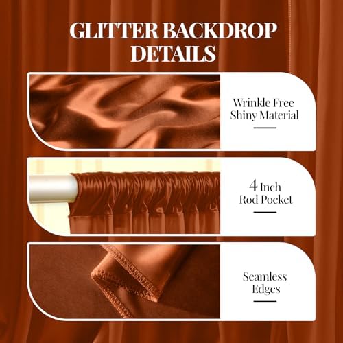 10x10 ft Terracotta Glitter Backdrop Curtain for Parties, Wrinkle Free Glitter Photo Backdrop Drapes 2 Panels, alternate view
