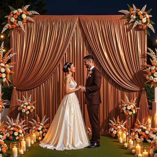 10x10 ft Terracotta Glitter Backdrop Curtain for Parties, Wrinkle Free Glitter Photo Backdrop Drapes 2 Panels, alternate view