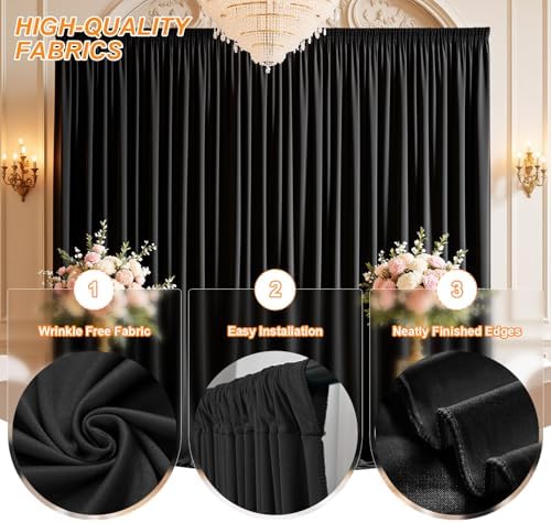 10x10 FT Wrinkle Free Black Backdrop Curtains for Wedding Parties, Soft Polyester Photo Backdrop Curtains with 4, alternate